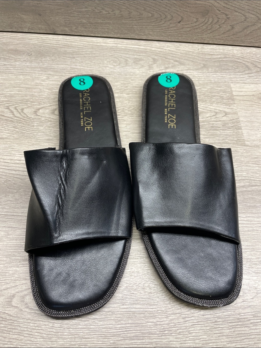 Rachel Zoe Black Leather Slide Sandals #1105